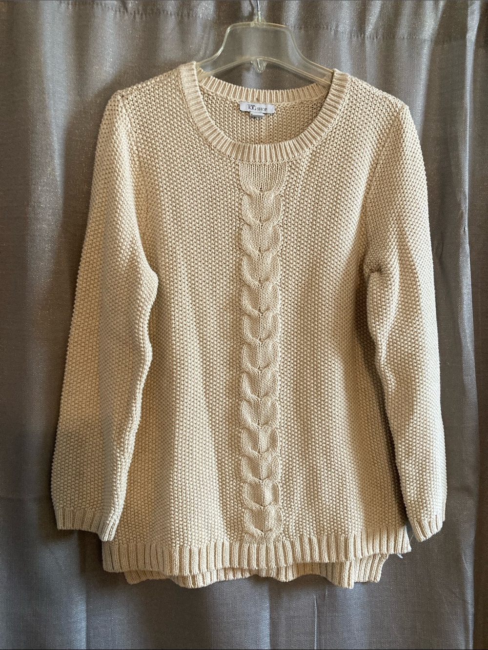 The Tog Shop cream cottagecore Cable-Front Crewneck Sweater size Petite Large